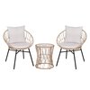 Flash Furniture 3PC Tan Rattan Set-Side Table-Light Gray Cushions TW-VN017-18-TAN-GG